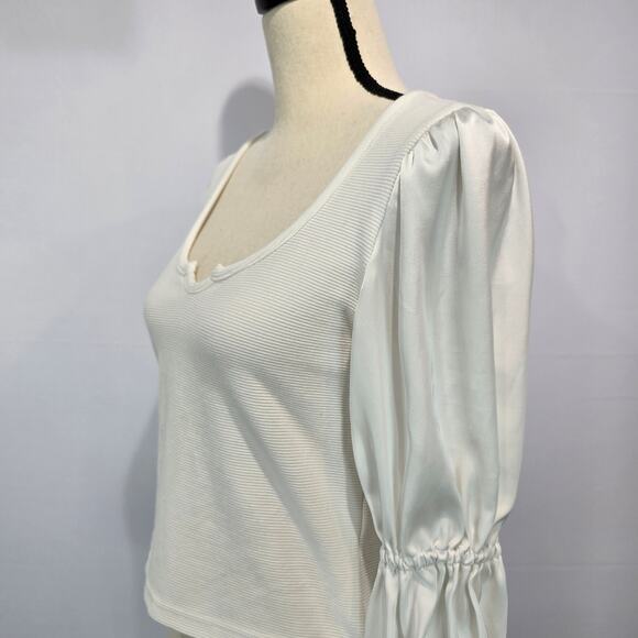 ANTHROPOLOGIE Maeve Ribbed Tiered Sleeve White Blouse S P - Picture 5 of 11